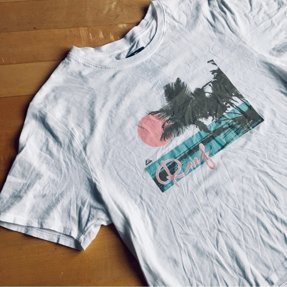 Reef Cotton Graphic Tee Cream Blue Orange Size M
